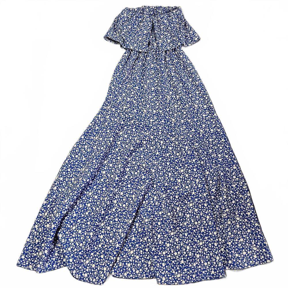 Vici Strapless Dress Small Tube Top Boutique Beachy Maxi Blue Ruffle Boho - Picture 7 of 7